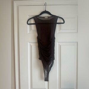 Free People Brown Ruched Sheer Bodysuit